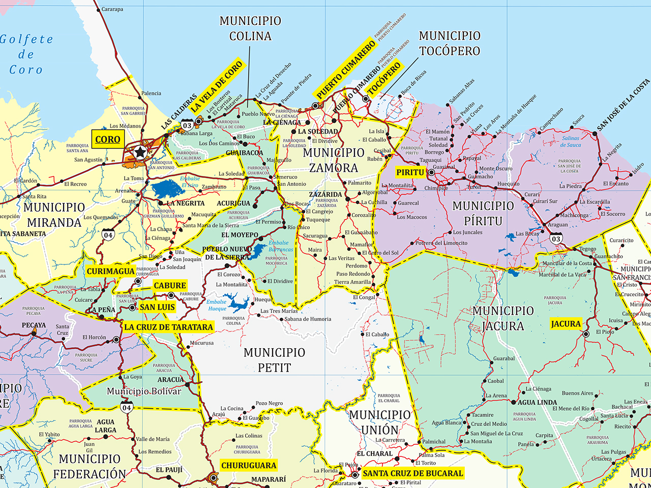 Mapa PolÍtico Del Estado FalcÓn TamaÑo Grande 100 Impermeable Pantepui 6224